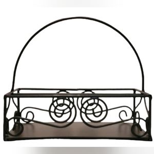 Black Wrought Iron Caddy Versatile Handle Swirl Design Multiuse